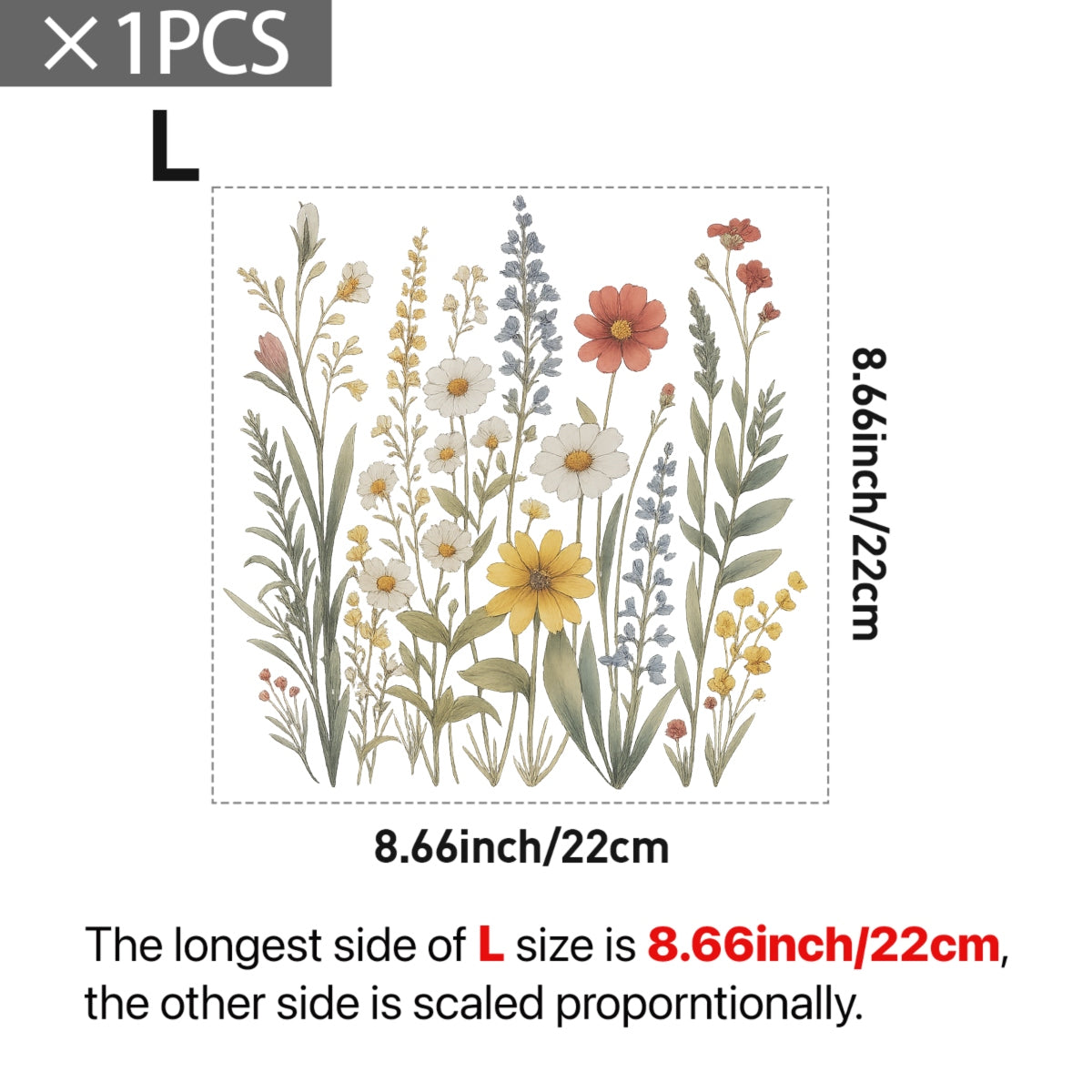 Wildflower DTF Transfer for T-Shirts ， Vintage Botanical Floral Iron-On Decal,  Full Color Waterproof Heat Press Sticker for DIY Shirts, Bags