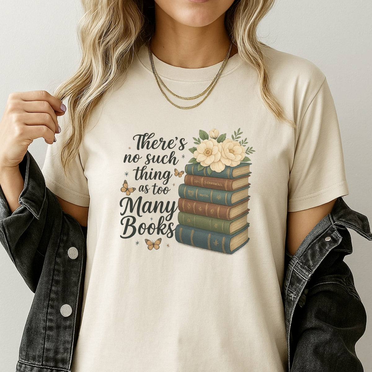 DTF Heat Transfer Iron On Sticker，Vintage Book Stack with Flowers & Butterflies Design for Book Lovers, Aesthetic Library Decor, DIY Reading Shirt or Tote