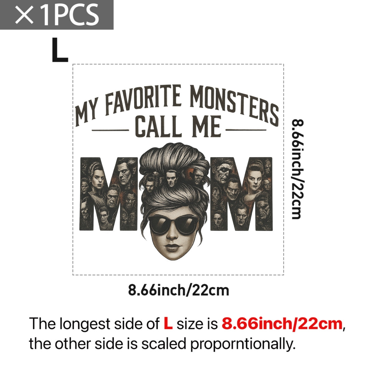 Vintage Monster Mom DTF Transfer，My Favorite Monsters Call Me Mom，Retro Horror Iron-On Heat Transfer for T-Shirts, Halloween, Mother’s Day, DIY Gifts