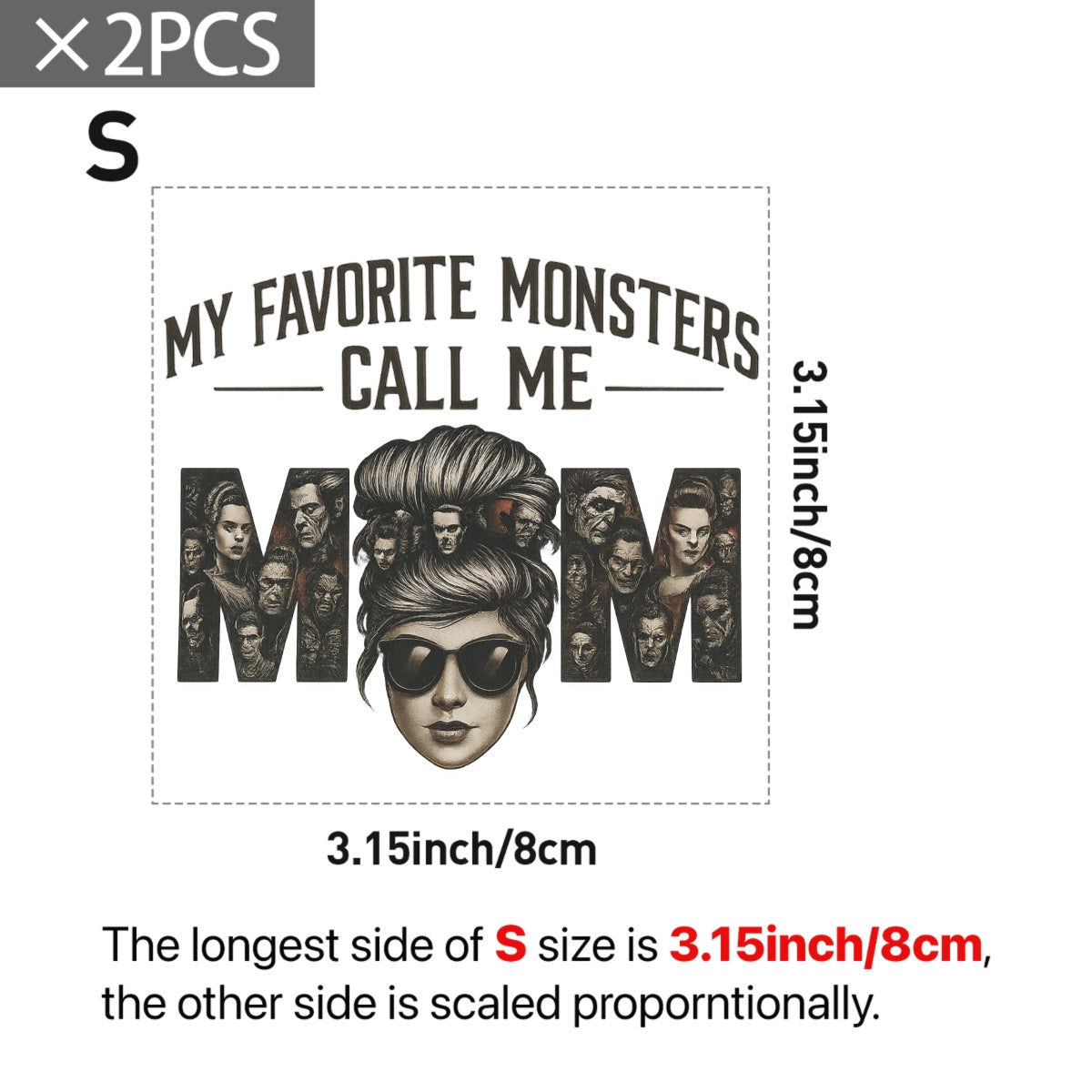 Vintage Monster Mom DTF Transfer，My Favorite Monsters Call Me Mom，Retro Horror Iron-On Heat Transfer for T-Shirts, Halloween, Mother’s Day, DIY Gifts