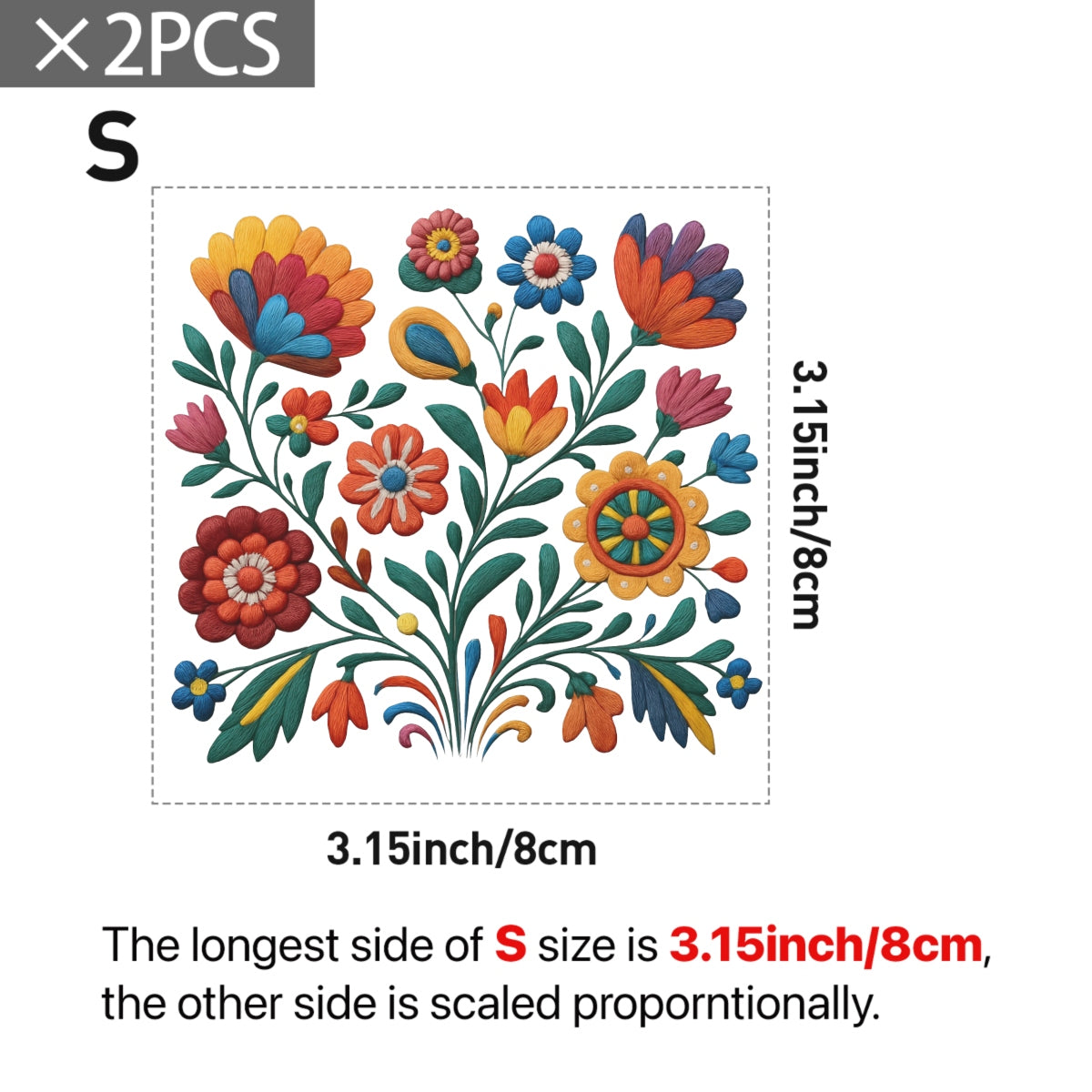 Mexican  Folk Embroidery Style Iron-On Transfer Patch ， 3D Colorful Floral Appliqué for DIY T-Shirts, Tote Bags