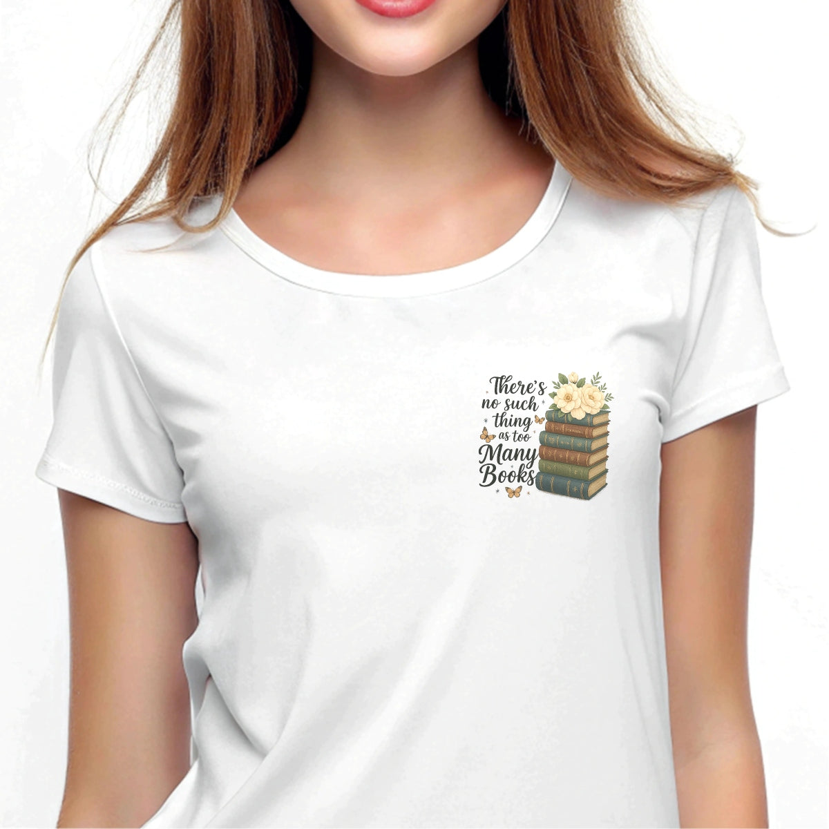 DTF Heat Transfer Iron On Sticker，Vintage Book Stack with Flowers & Butterflies Design for Book Lovers, Aesthetic Library Decor, DIY Reading Shirt or Tote