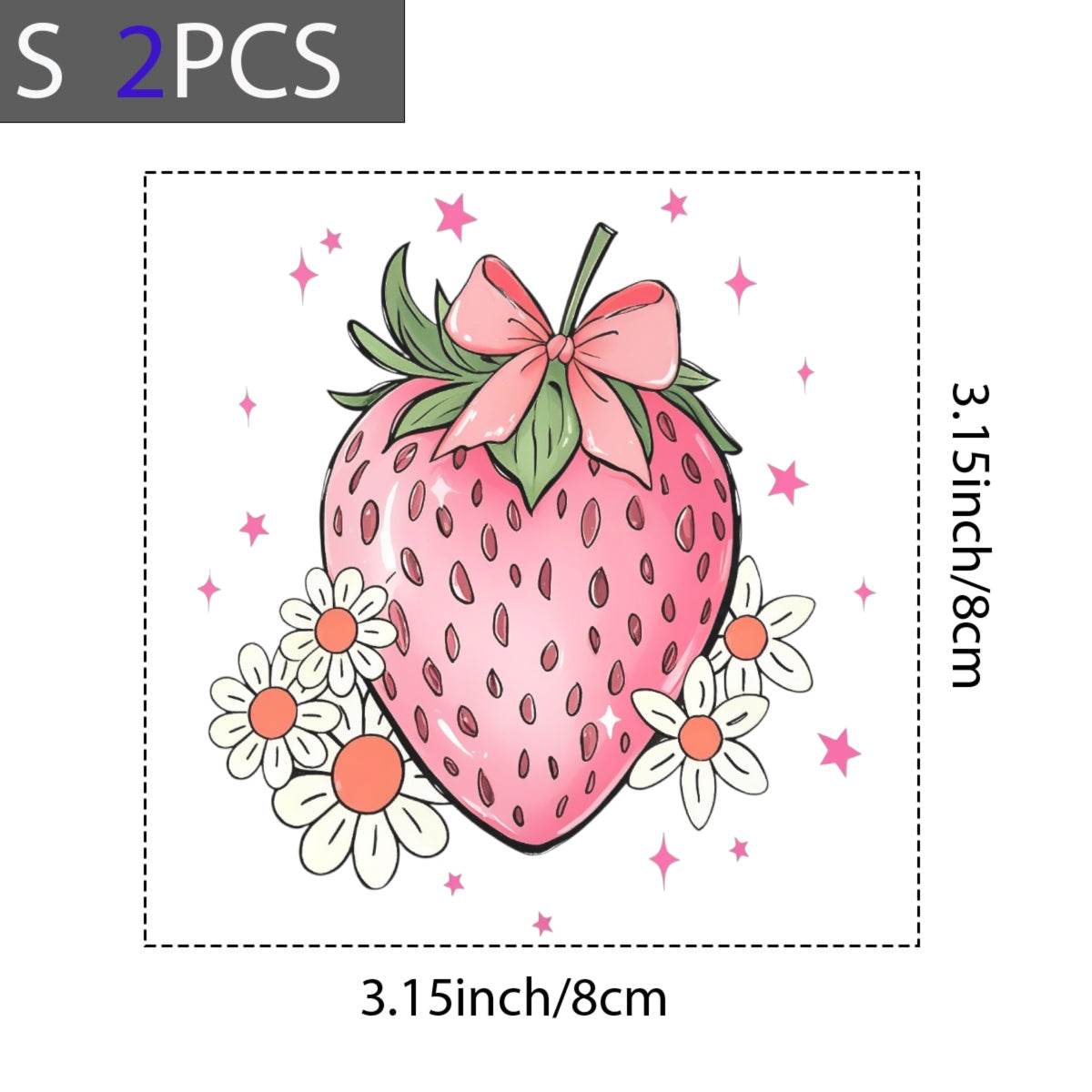 DTF Heat Transfer Iron On Sticker ， Heart-Shaped Strawberry with Bow and Daisies,   Feminine Home Decor and Clothing Accent Sticker for T-Shirts, Hoodies, Aprons